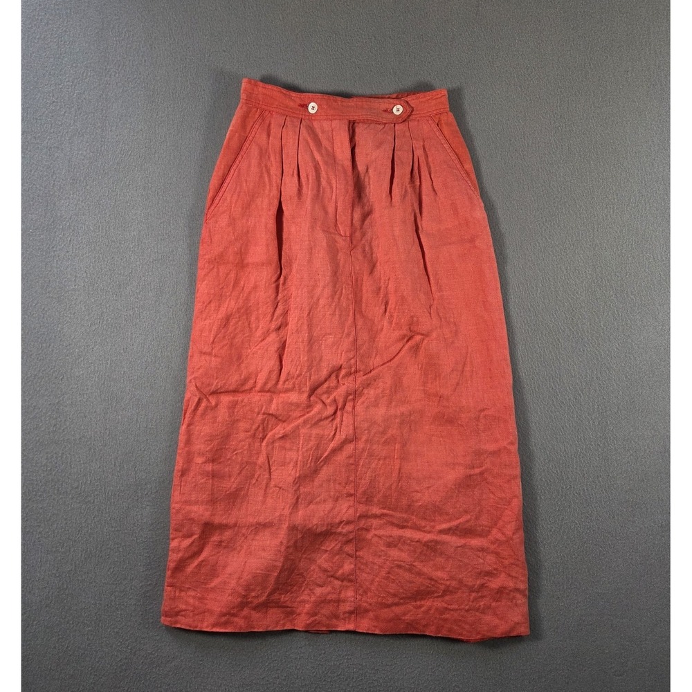 Liz Claiborne Skirt Womens 8 Orange Linen Maxi Pleated A Line Lined High Waist